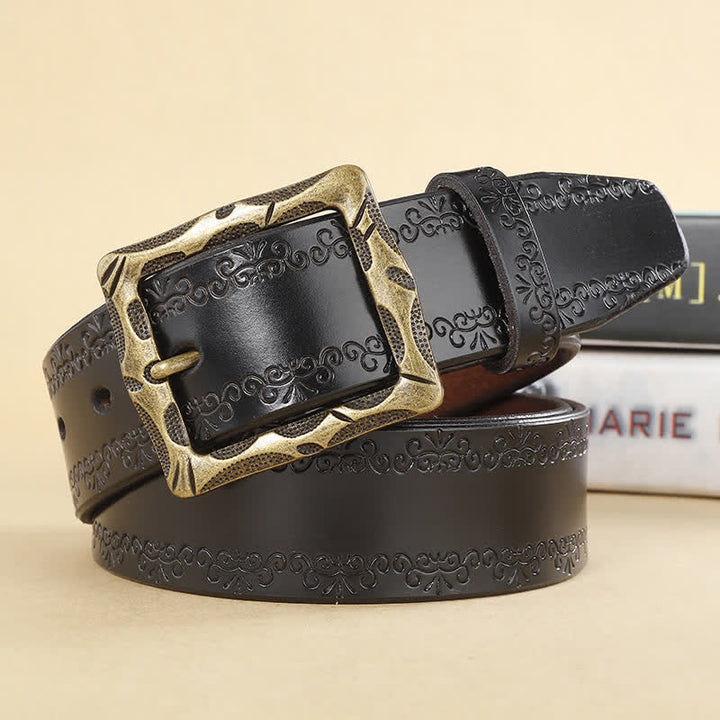 Floral Strap Rectangular Buckle Leather Belt