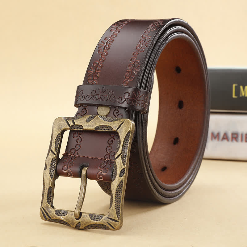 Floral Strap Rectangular Buckle Leather Belt