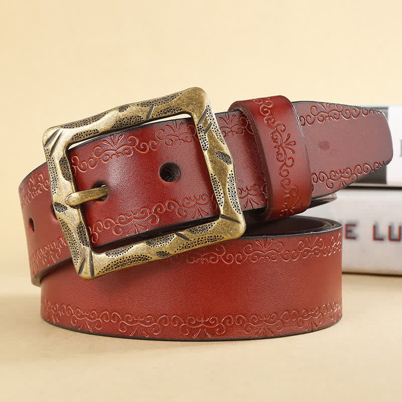 Floral Strap Rectangular Buckle Leather Belt