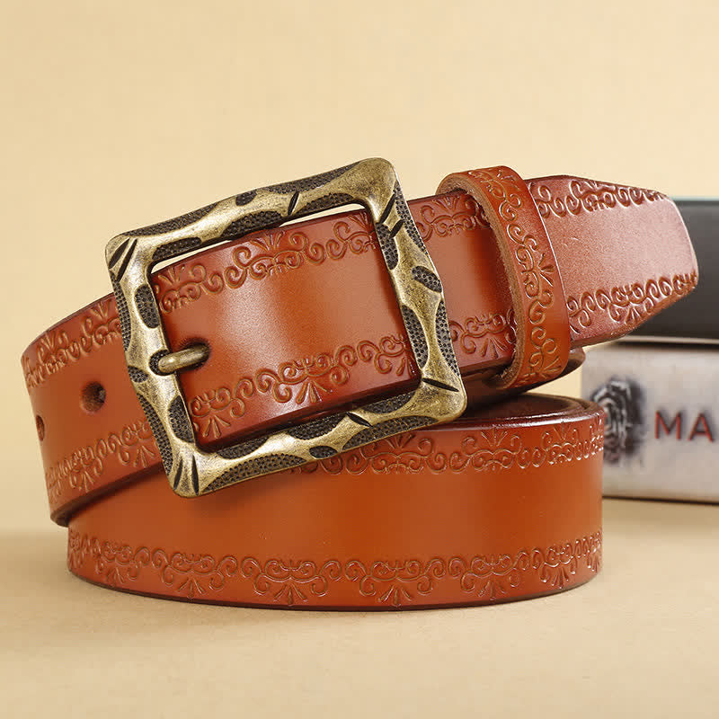 Floral Strap Rectangular Buckle Leather Belt