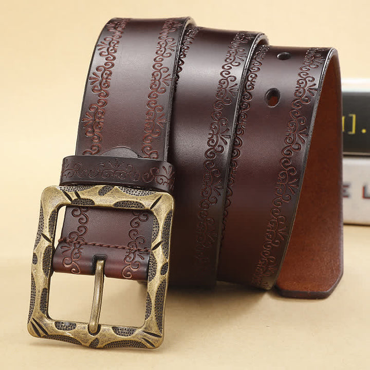 Floral Strap Rectangular Buckle Leather Belt