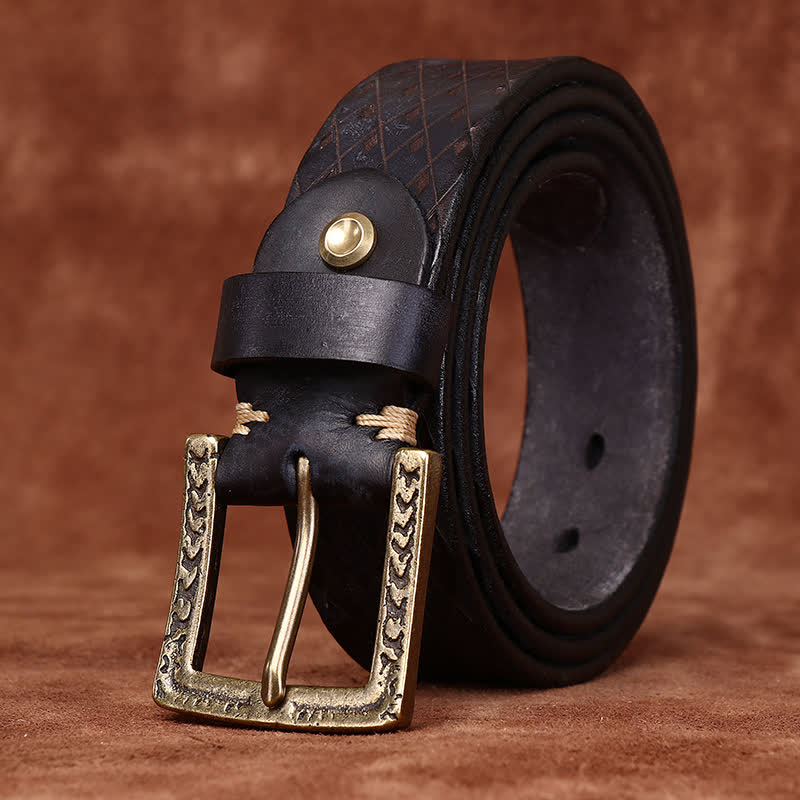 Designed Vintage Embossed Diamond Leather Belt