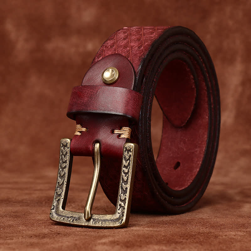 Designed Vintage Embossed Diamond Leather Belt