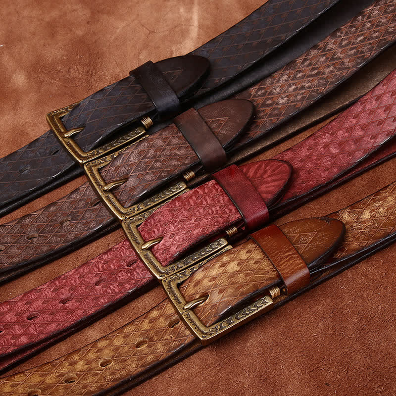 Designed Vintage Embossed Diamond Leather Belt