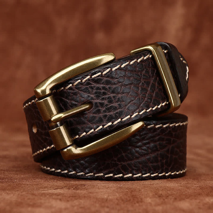 Retro Bison Skin Embossed Rugged Leather Belt