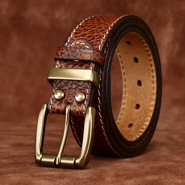 Retro Bison Skin Embossed Rugged Leather Belt