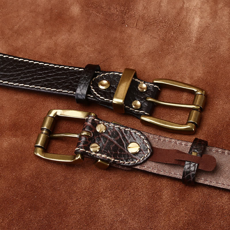 Retro Bison Skin Embossed Rugged Leather Belt