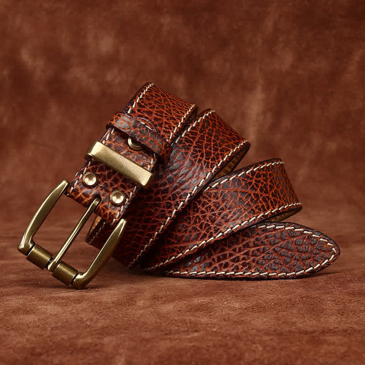 Retro Bison Skin Embossed Rugged Leather Belt