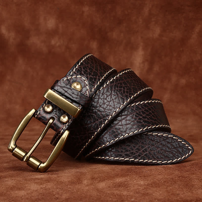 Retro Bison Skin Embossed Rugged Leather Belt