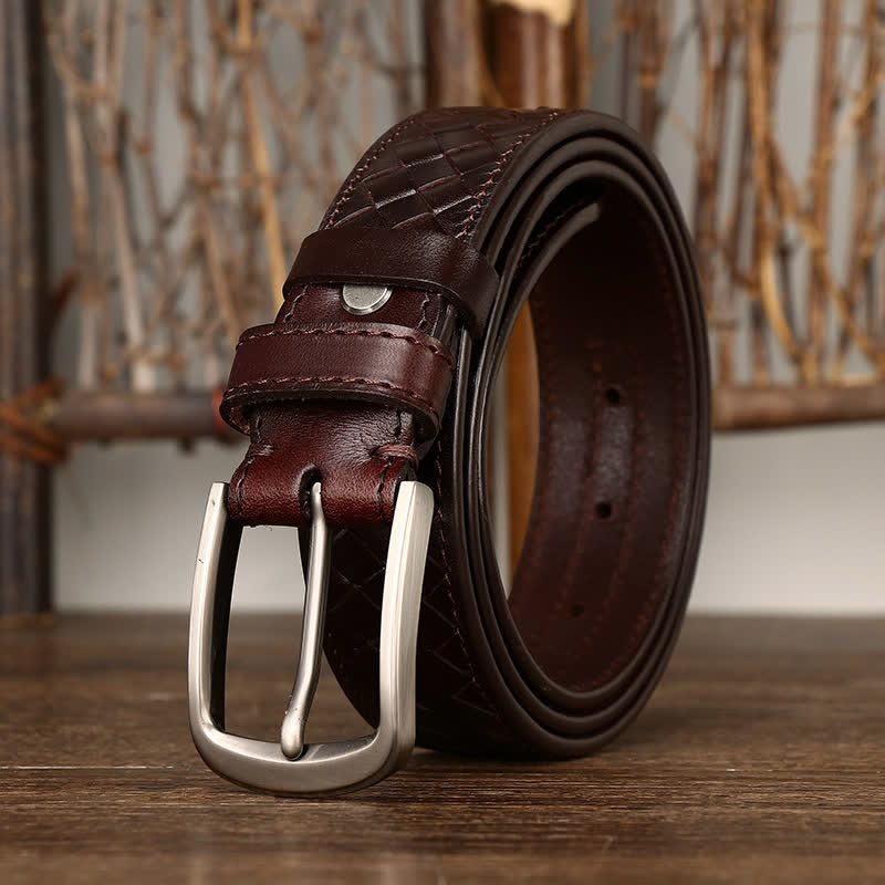 Stylish Braided Copper Buckle Cowskin Leather Belt