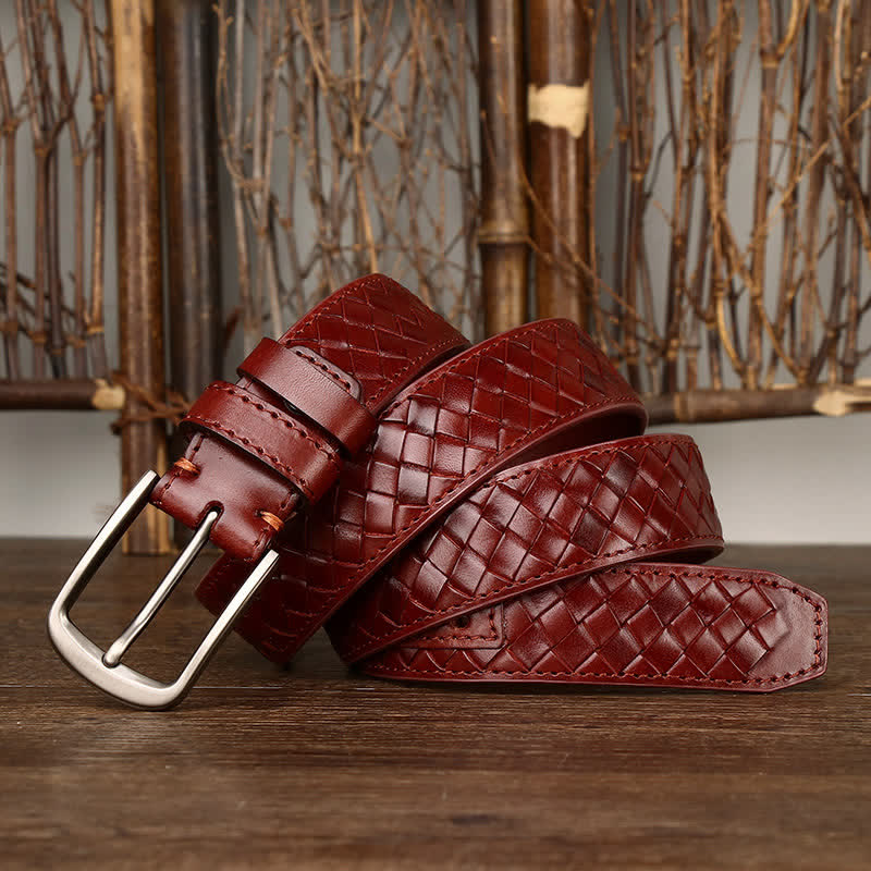 Stylish Braided Copper Buckle Cowskin Leather Belt