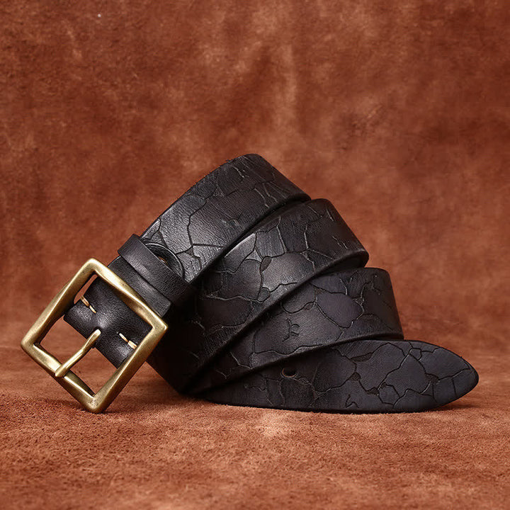 Ice Cracked Embossed Pattern Distressed Leather Belt