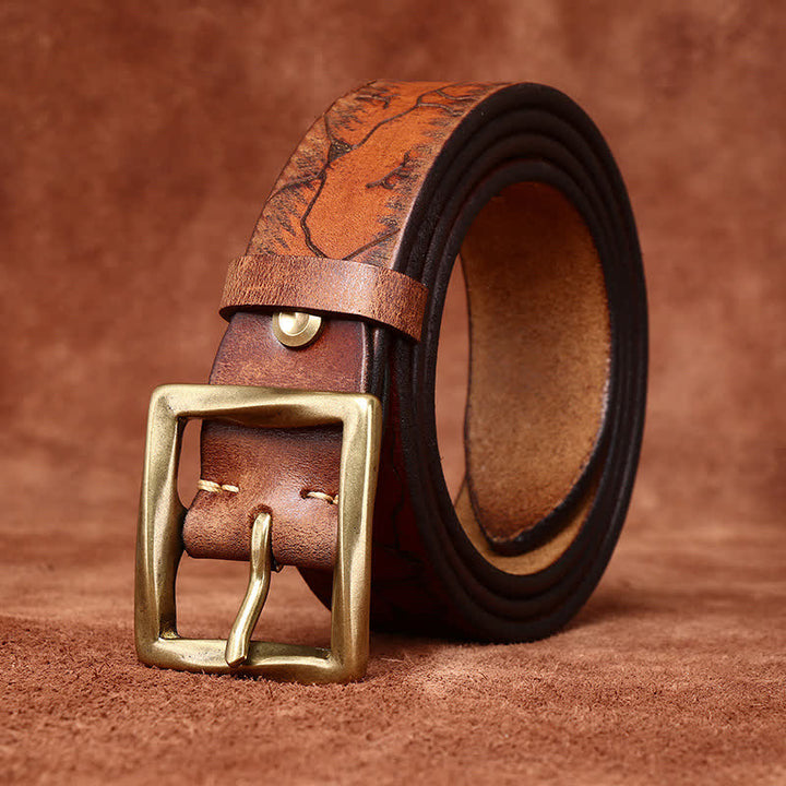 Ice Cracked Embossed Pattern Distressed Leather Belt