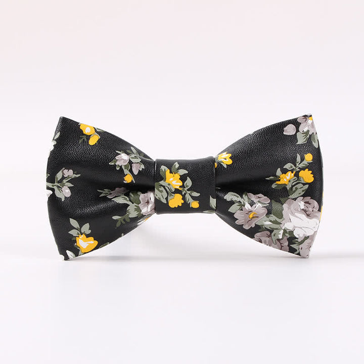 Men's Elegant Beauty Floral Leather Bow Tie