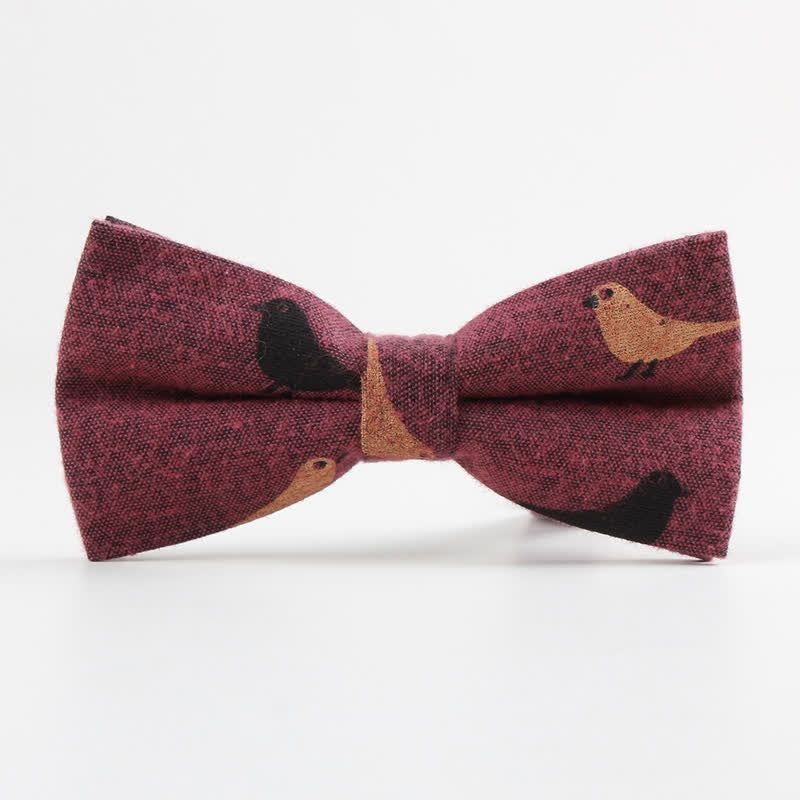 Men's Lovely Birds Feather Printed Cotton Bow Tie