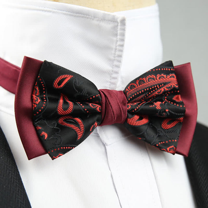 Men's Paisley Floral Double Layers Groomsmen Bow Tie