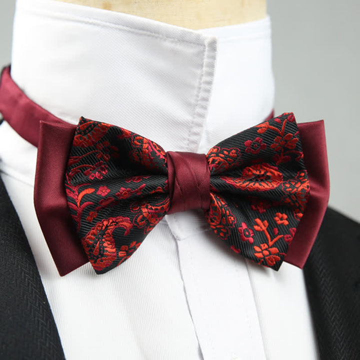 Men's Paisley Floral Double Layers Groomsmen Bow Tie