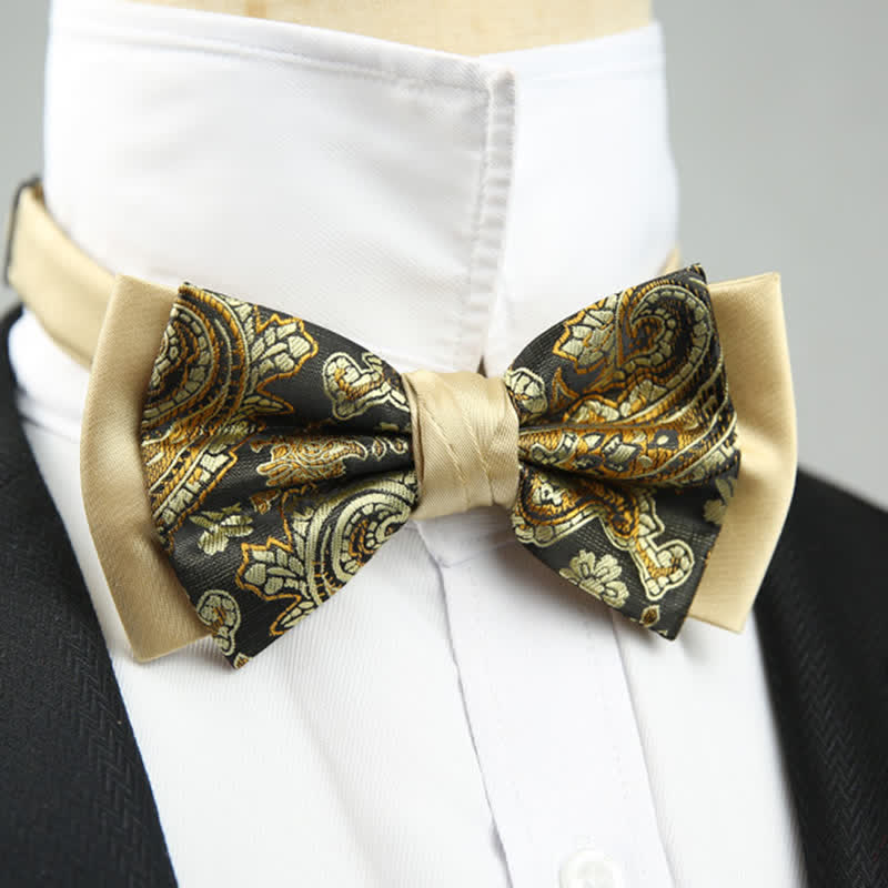 Men's Paisley Floral Double Layers Groomsmen Bow Tie