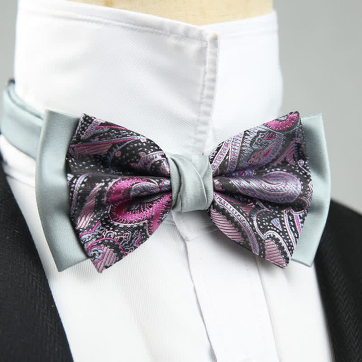 Men's Paisley Floral Double Layers Groomsmen Bow Tie