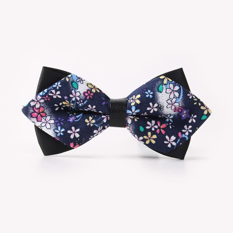 Men's Floral Double Layers Pointed Cotton Bow Tie