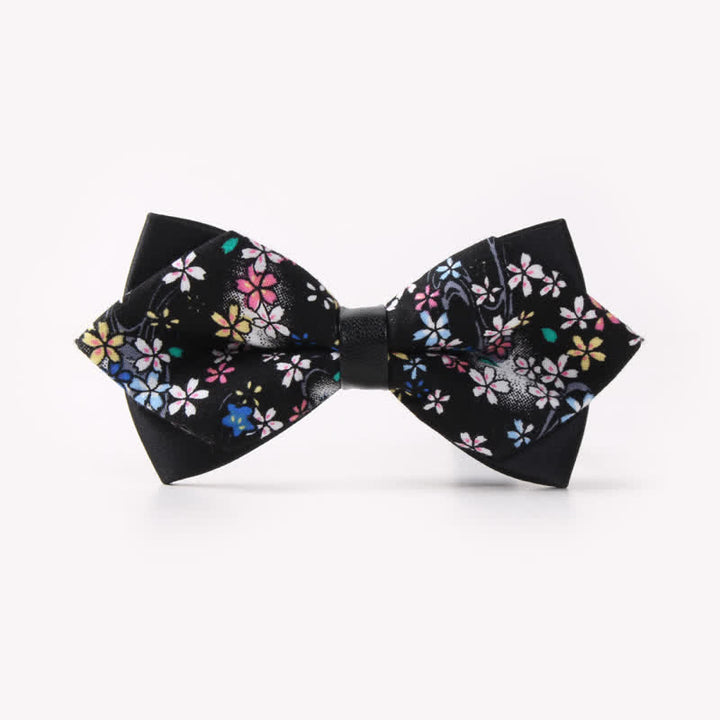 Men's Floral Double Layers Pointed Cotton Bow Tie