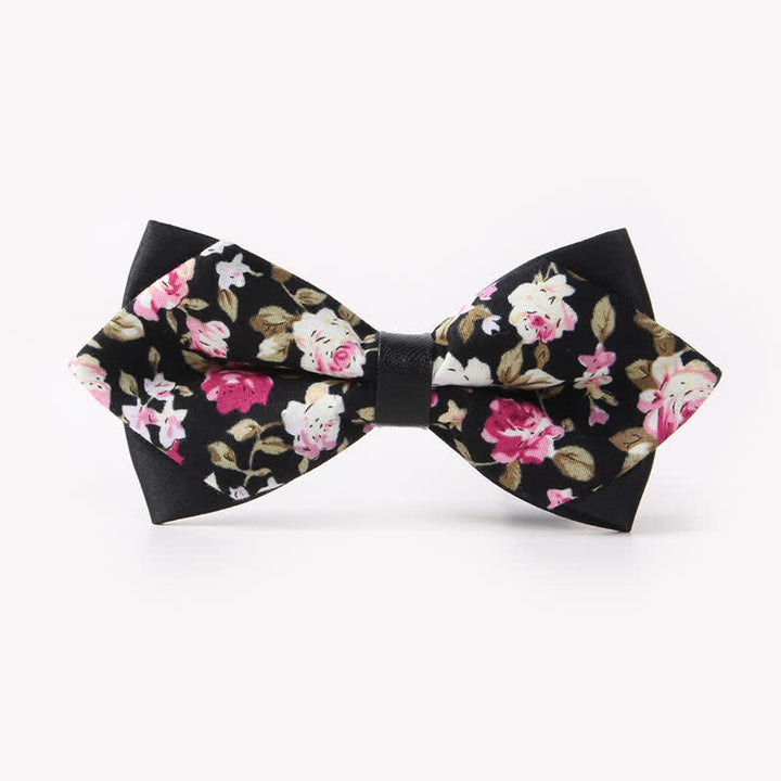 Men's Floral Double Layers Pointed Cotton Bow Tie