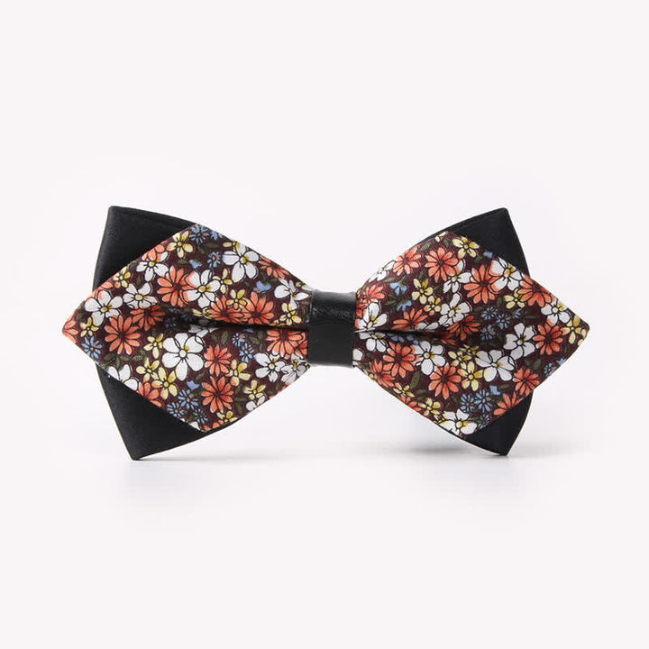 Men's Floral Double Layers Pointed Cotton Bow Tie