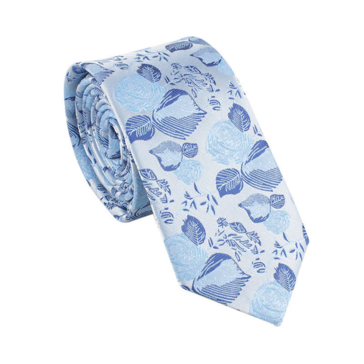 Men's Wedding Party Leisure Suit Skinny Floral Necktie - Sky Blue - image 6