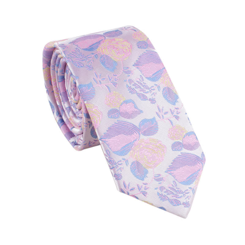 Men's Wedding Party Leisure Suit Skinny Floral Necktie - Violet - image 5