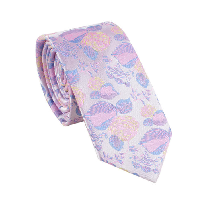 Men's Wedding Party Leisure Suit Skinny Floral Necktie - Violet - image 5