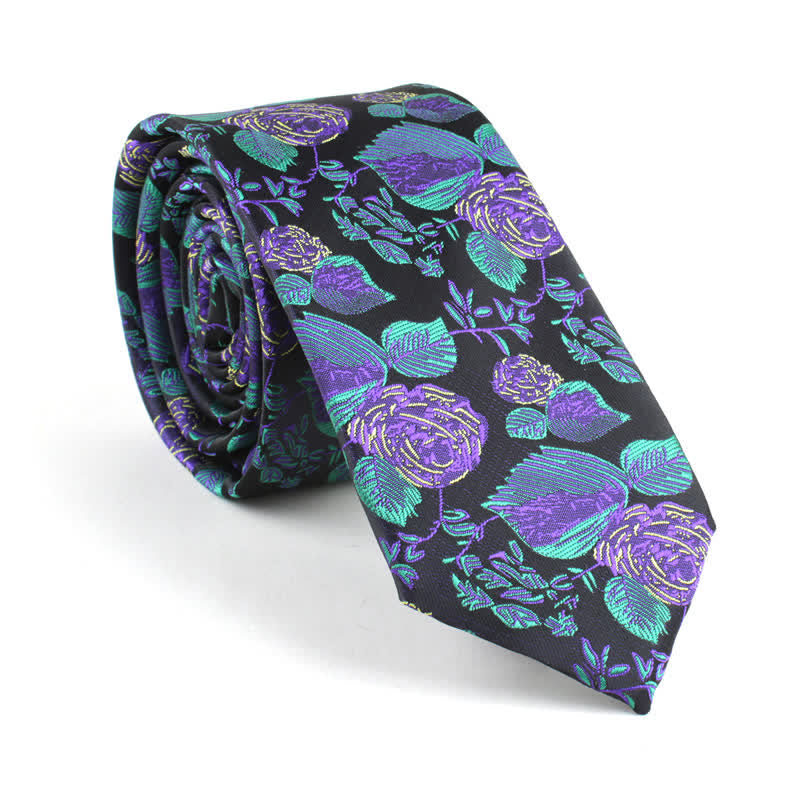 Men's Wedding Party Leisure Suit Skinny Floral Necktie - Purple - image 2