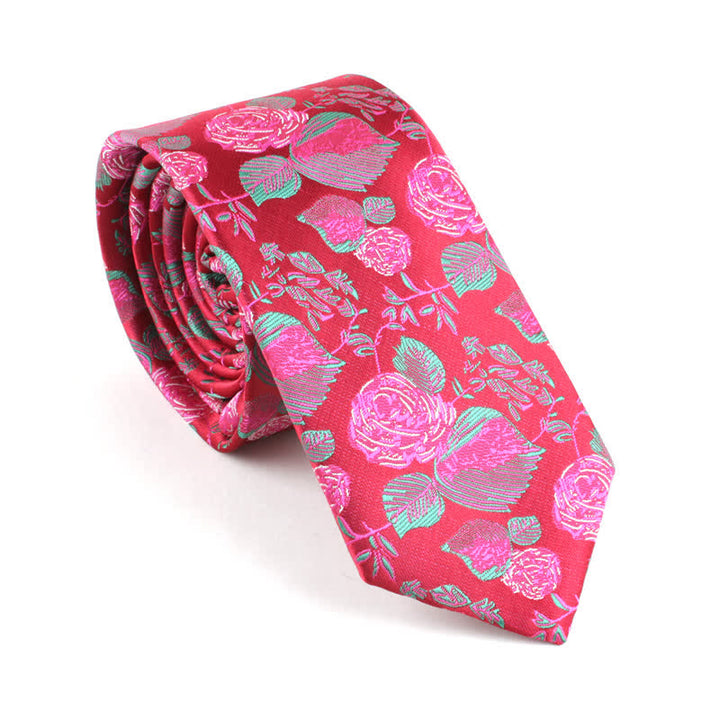 Men's Wedding Party Leisure Suit Skinny Floral Necktie - Red - image 4