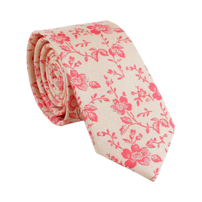 Men's Skinny Novelty Colorful Pattern Floral Necktie - Ivory - image 4