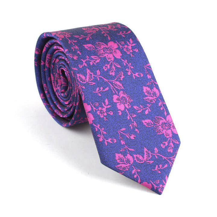 Men's Skinny Novelty Colorful Pattern Floral Necktie - Purple - image 0