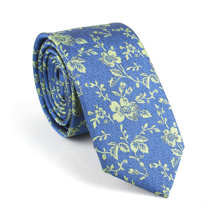 Men's Skinny Novelty Colorful Pattern Floral Necktie - Blue - image 2