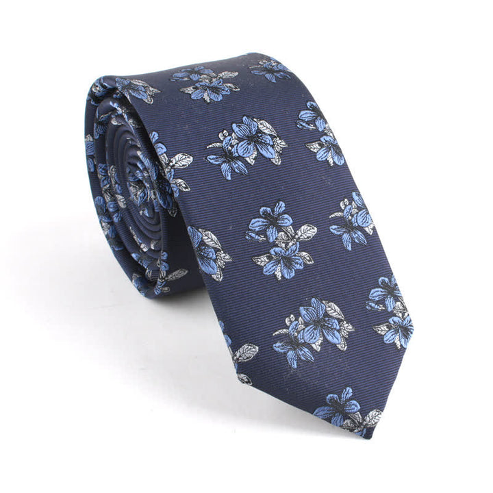 Men's Classic Chic Gentleman Skinny Floral Necktie - Navy - image 4