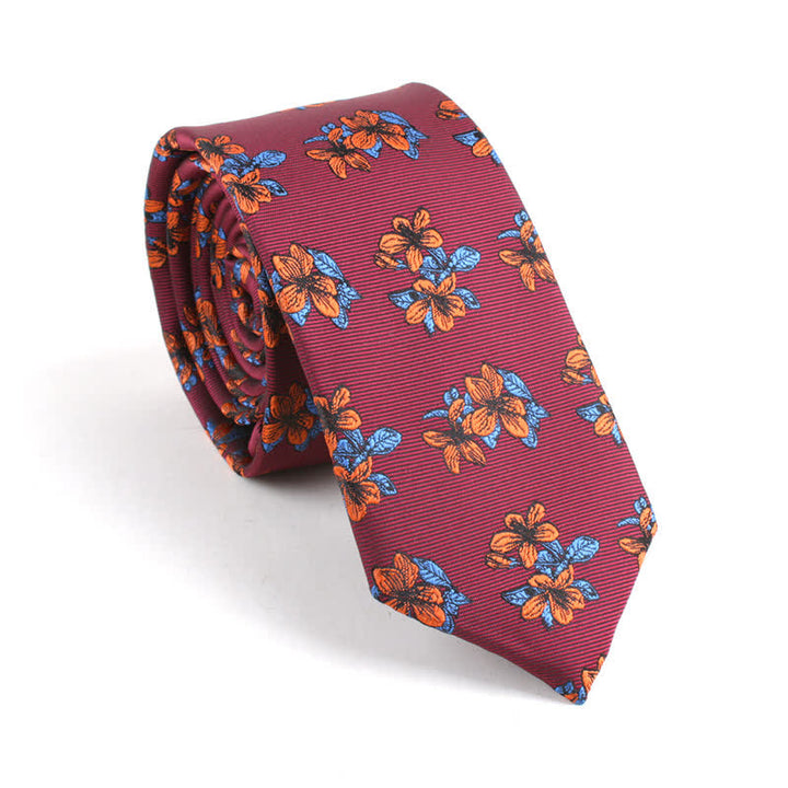 Men's Classic Chic Gentleman Skinny Floral Necktie - Burgundy - image 3