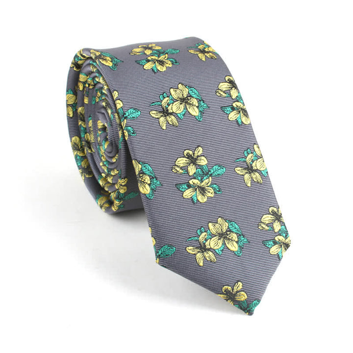 Men's Classic Chic Gentleman Skinny Floral Necktie - Gray - image 0