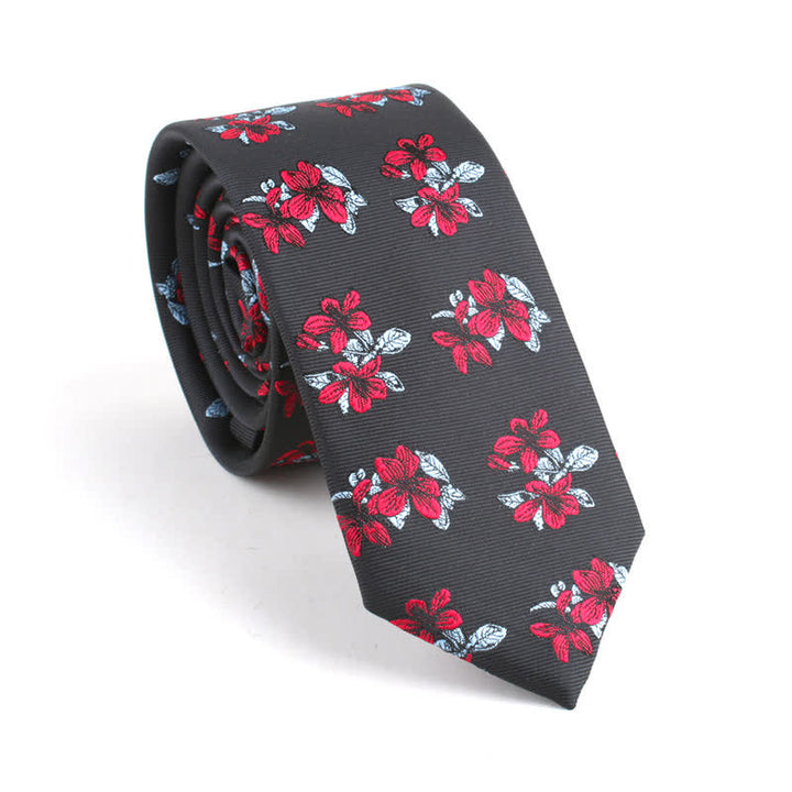 Men's Classic Chic Gentleman Skinny Floral Necktie - Black - image 2