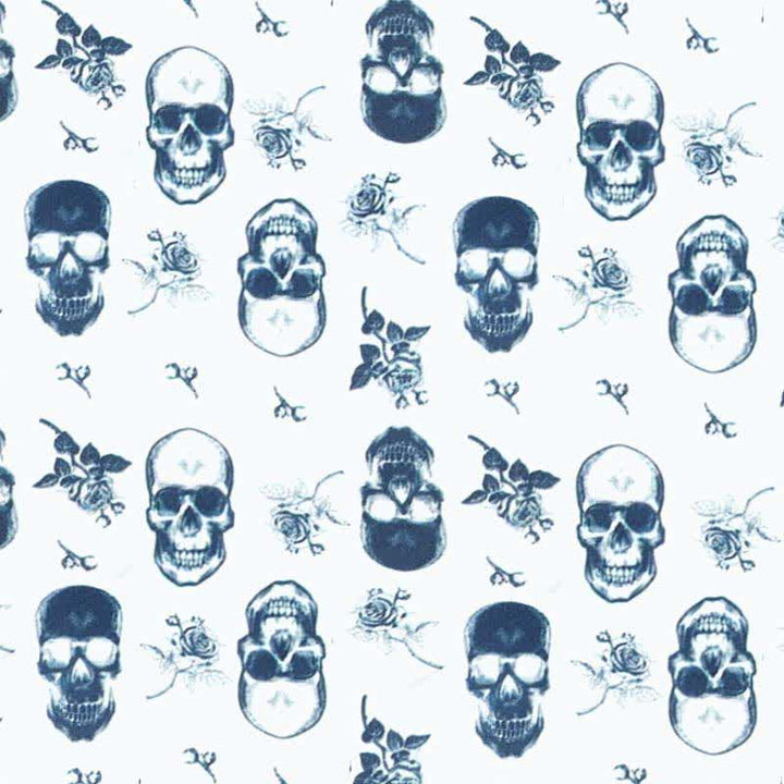 Men's White Base Rose Skull Printed Necktie