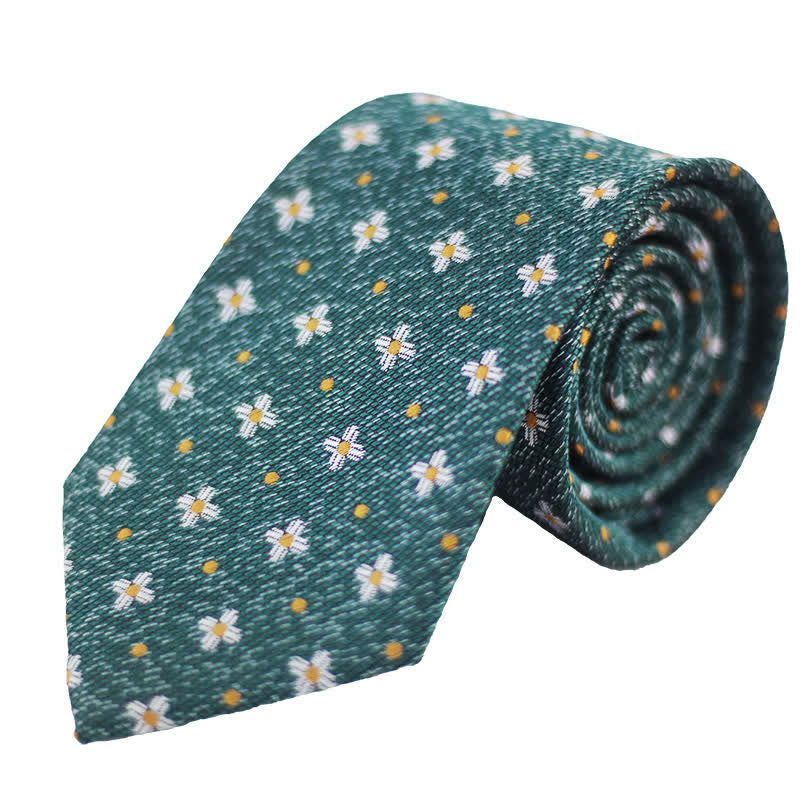 Men's Dark Green Daisy Polka Dot Floral Necktie - Dark Green - image 0