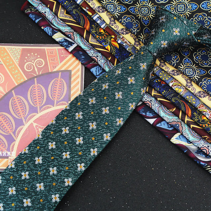 Men's Dark Green Daisy Polka Dot Floral Necktie - image 2