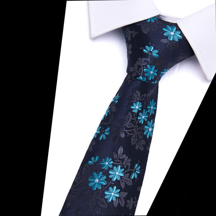Men's Elegant Navy Blue Floral Pattern Necktie - image 2
