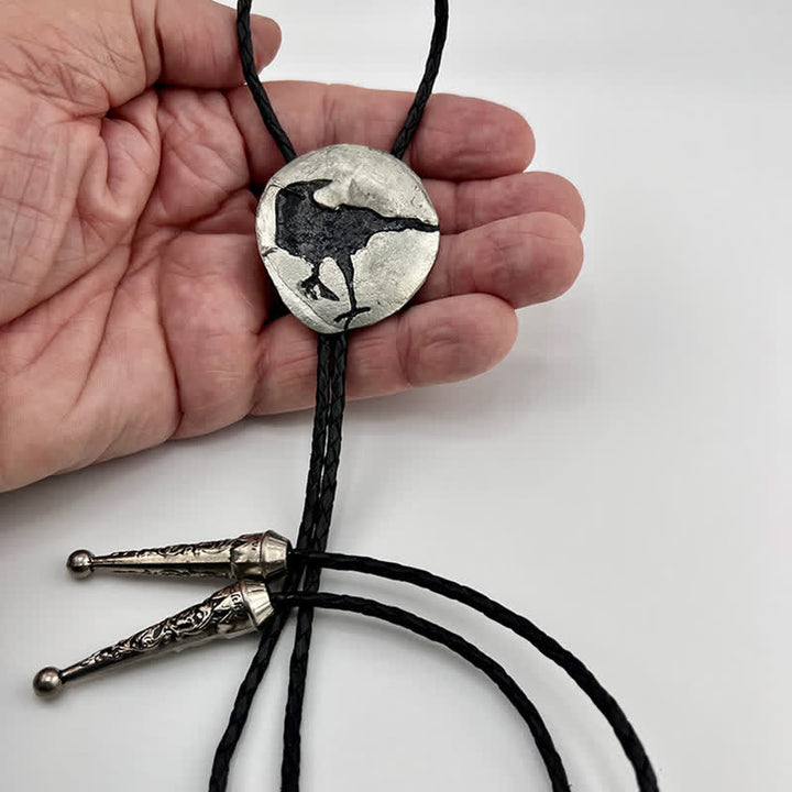 Black Crow Silver Pendant Bolo Tie