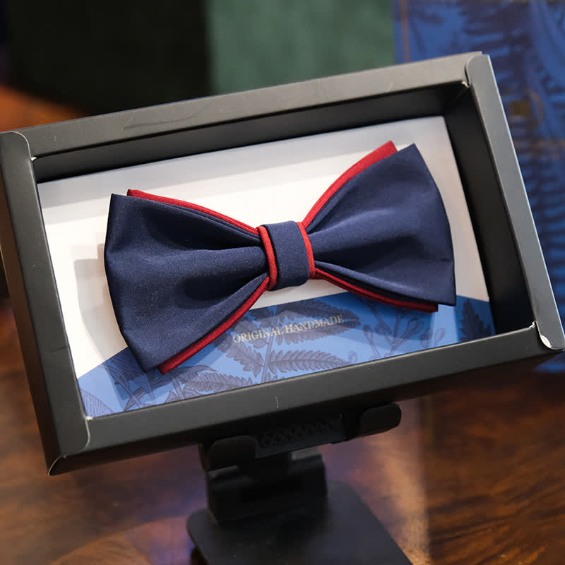 Men's Navy Burgundy Two Tone Double Layered Bow Tie