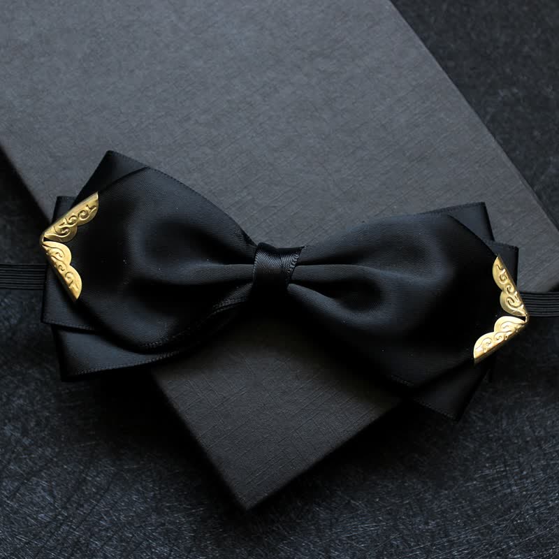 Men's Classic Solid Color Golden Tipped Bow Tie