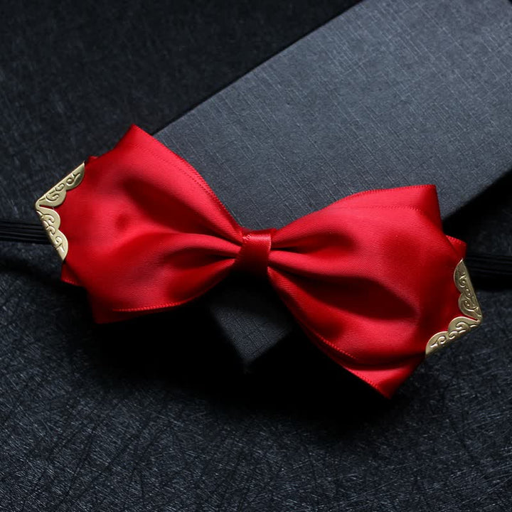 Men's Classic Solid Color Golden Tipped Bow Tie