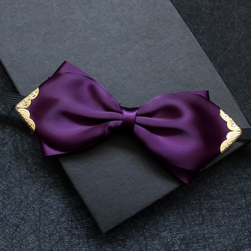 Men's Classic Solid Color Golden Tipped Bow Tie