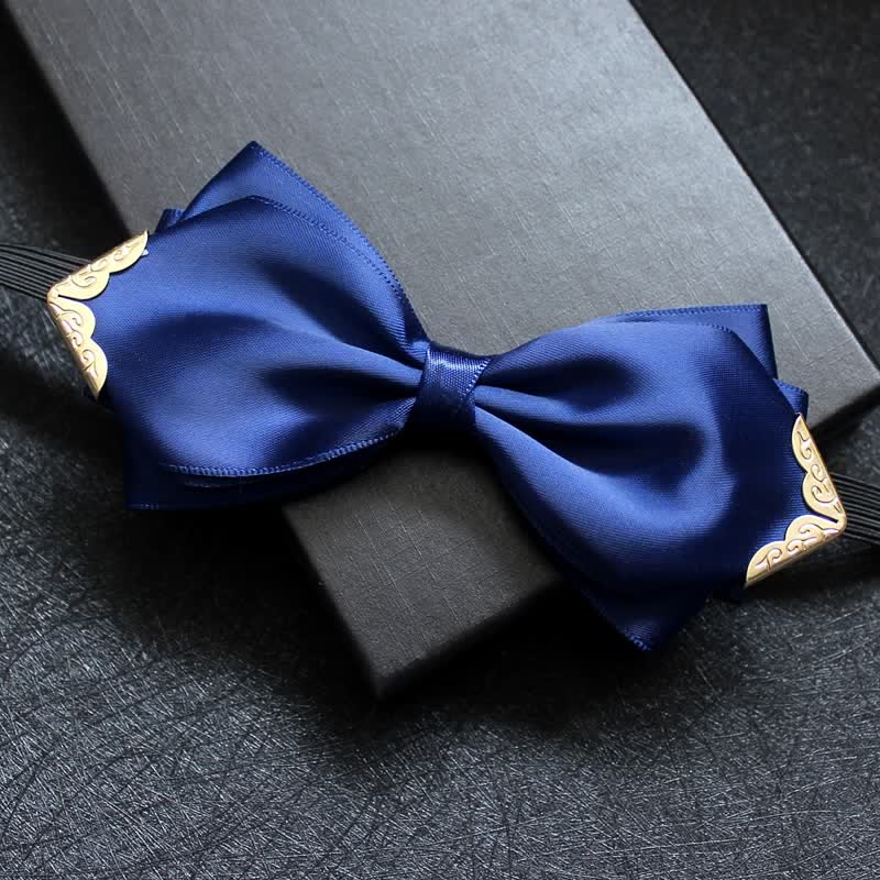 Men's Classic Solid Color Golden Tipped Bow Tie