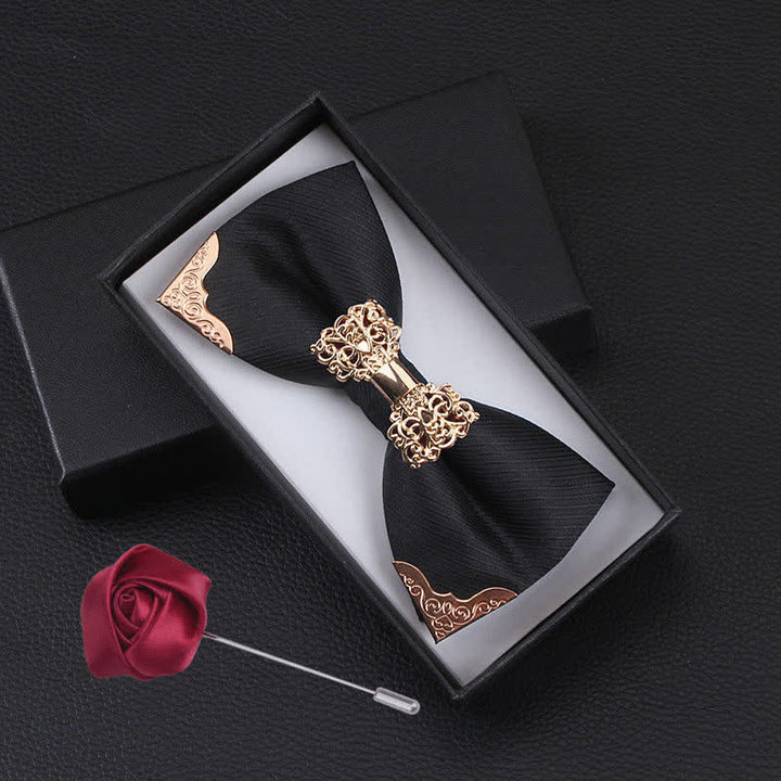 2Pcs Men's Golden Metal Butterfly Fashion Bow Tie Set